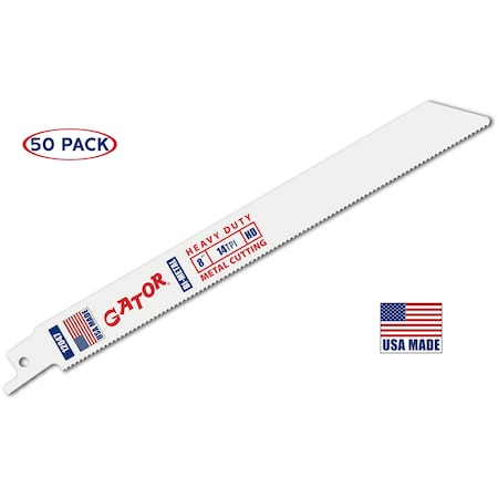 Gator Reciprocating Saw Blade, 8 in x 3/4 in x 14 TPI, Heavy Duty Metal Cutting, 50PK 12047